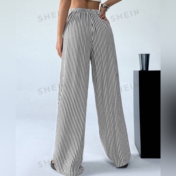SHEIN Women's Casual Striped Wide-Leg Long Pants - Picture 2 of 5
